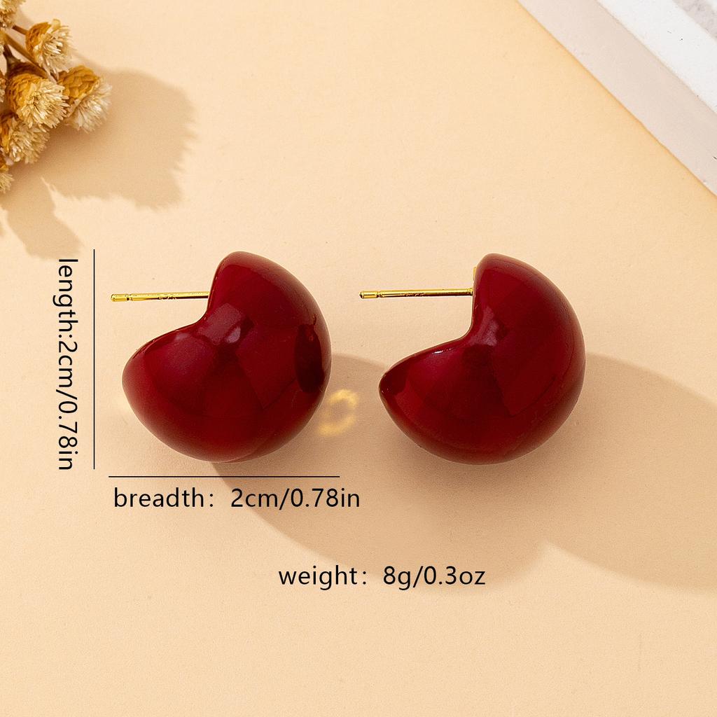 Women's Earrings, Semi-Circle Red Classic Fashion Earrings, Suitable for Daily Wear and Vacation Wear