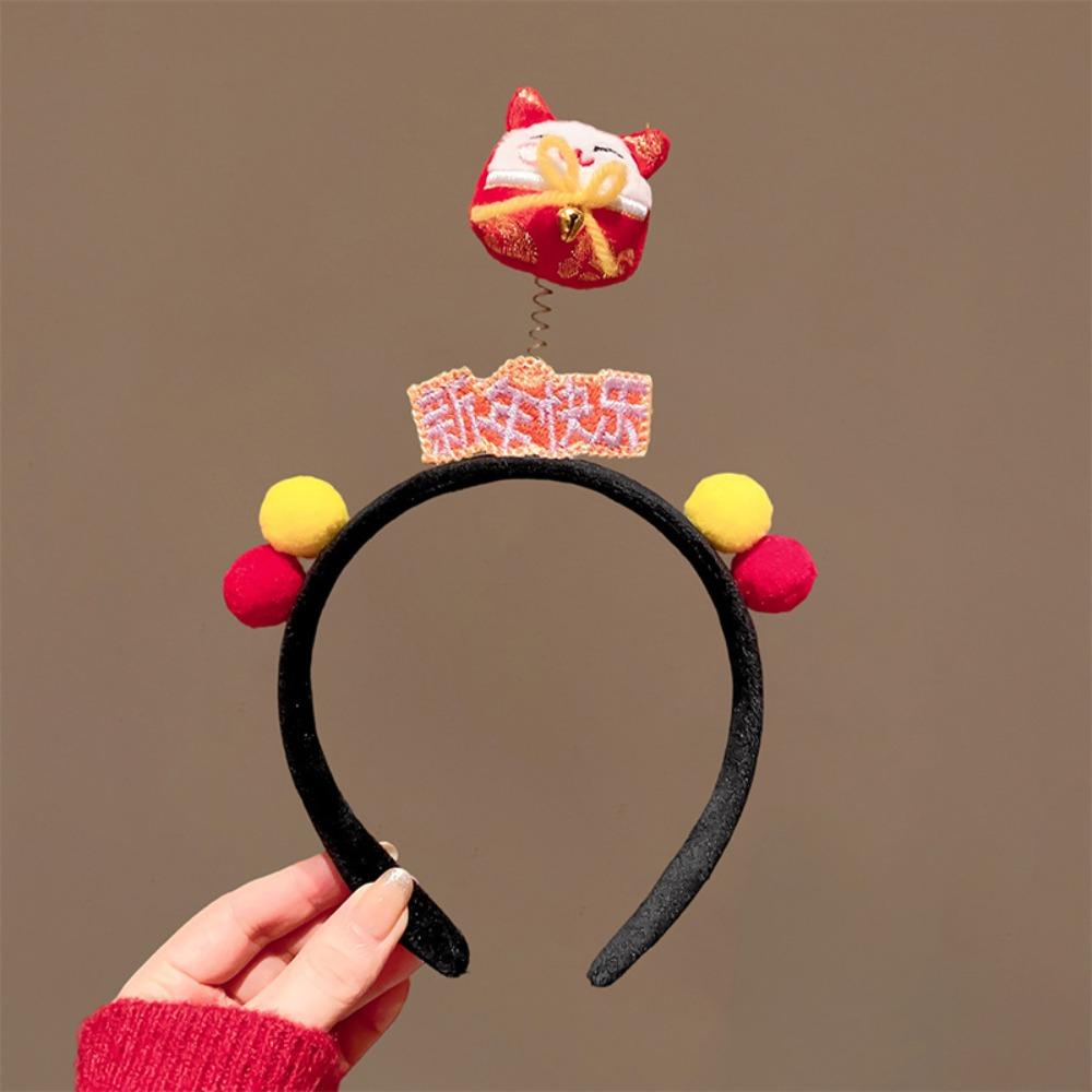 Cartoon Horse Hairband Lucky Cat Plush Horse Headband Exquisite New Year Headband  Women
