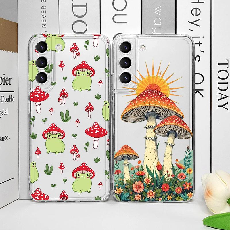 Cute Cartoon Frog Mushroom Phone Case for Samsung Galaxy S25 S24 S23 S22 Ultra S21 Plus S20 FE A55 Shockproof Clear Soft Covers