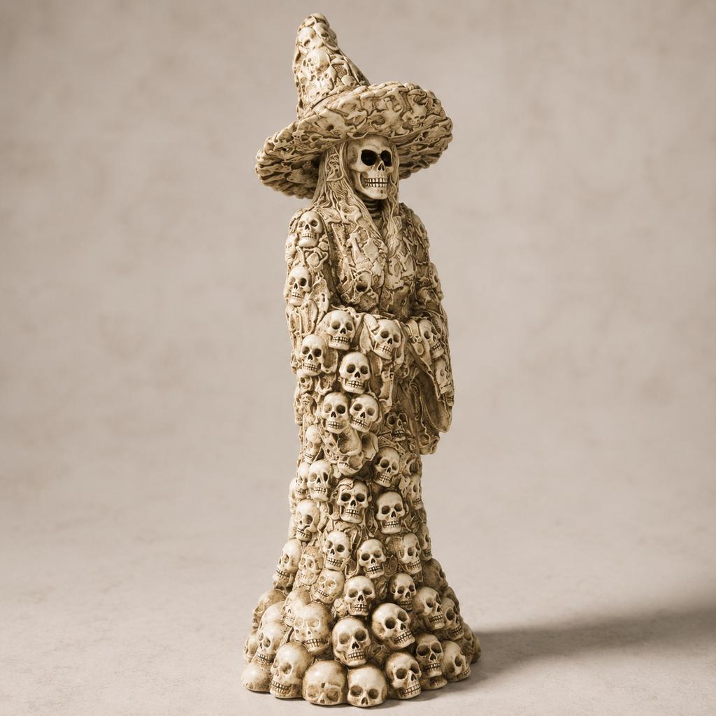 Halloween Skeleton Witch Decor Figurine, Dark Horror Witch Skeleton Scene, Living Room Spooky Tabletop Ornament, Resin Craft