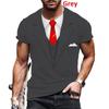 Summer Fake Suit Bow Print Men's T-shirt Tailcoat Tie Fashion Short Sleeve Round Neck Plus Size Comfortable Top