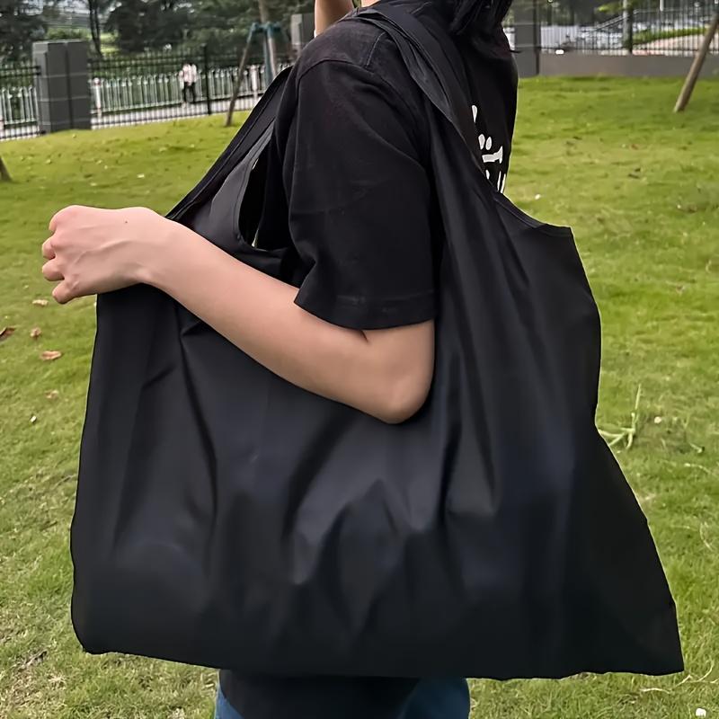 1pc Large Capacity Durable Oxford Cloth Shopping Bag Foldable Black Rectangular Tote Groceries Camping Picnic Outdoor Enthusiast