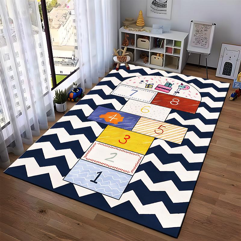 Hopscotch Games Rug with Gifts Design Non-slip rug suitable for living room and bedroom sofas.