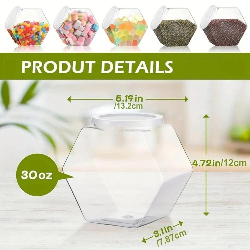 

Hexagonal Packaging Jars Plastic Food Storage Container Candy Cookie Jar Countertop Organizer 850ml
