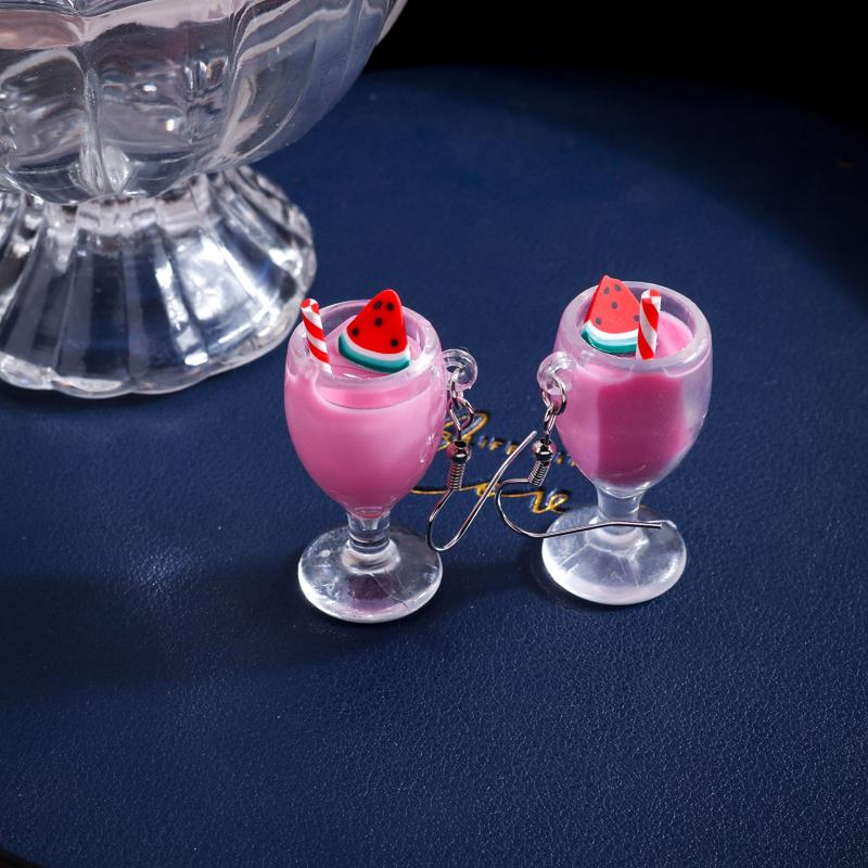 Fashion Resin 3D Drink Cup Drop Earrings for Women Girl Beer Milk Tea Ice Cream Dangle Earrings Jewelry Gift