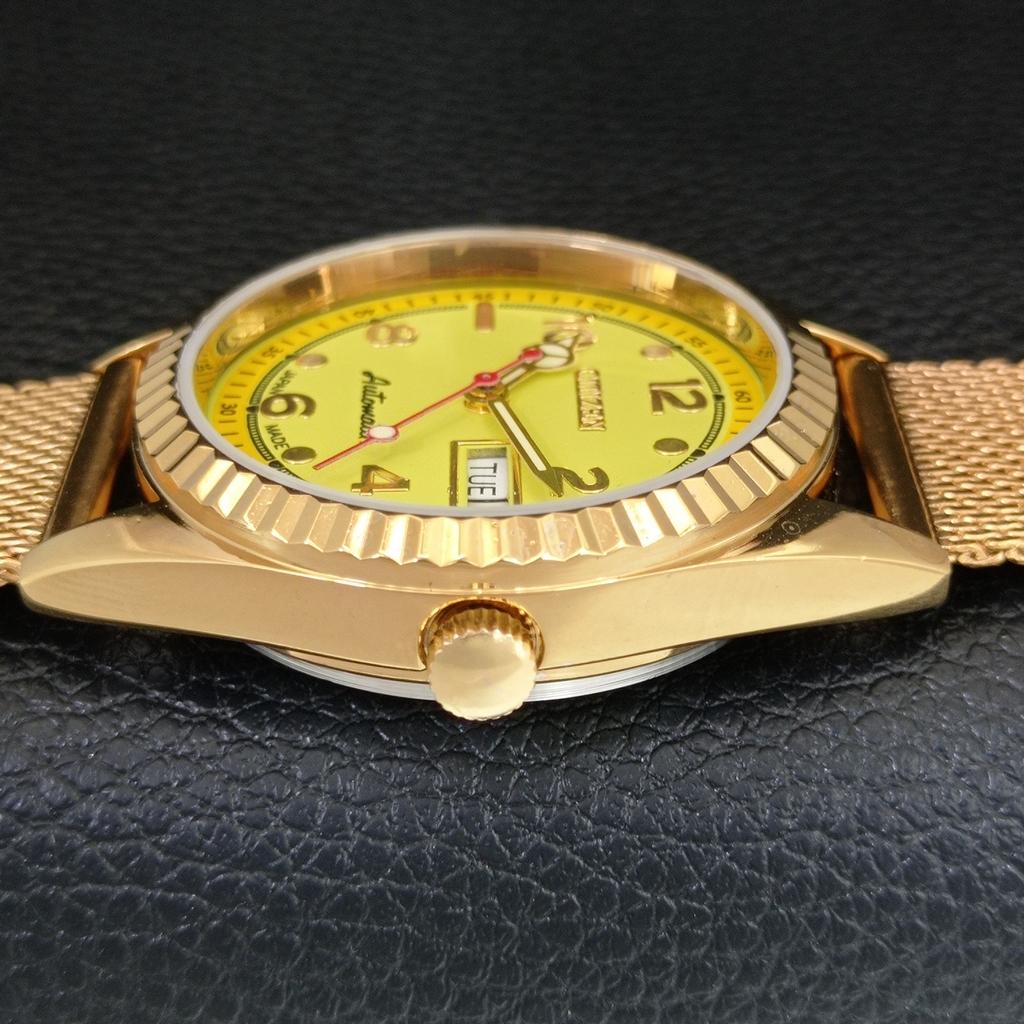 VINTAGE REFURBISHED CITIZEN AUTOMATIC JAPAN MENS YELLOW DIAL WATCH a445268-1