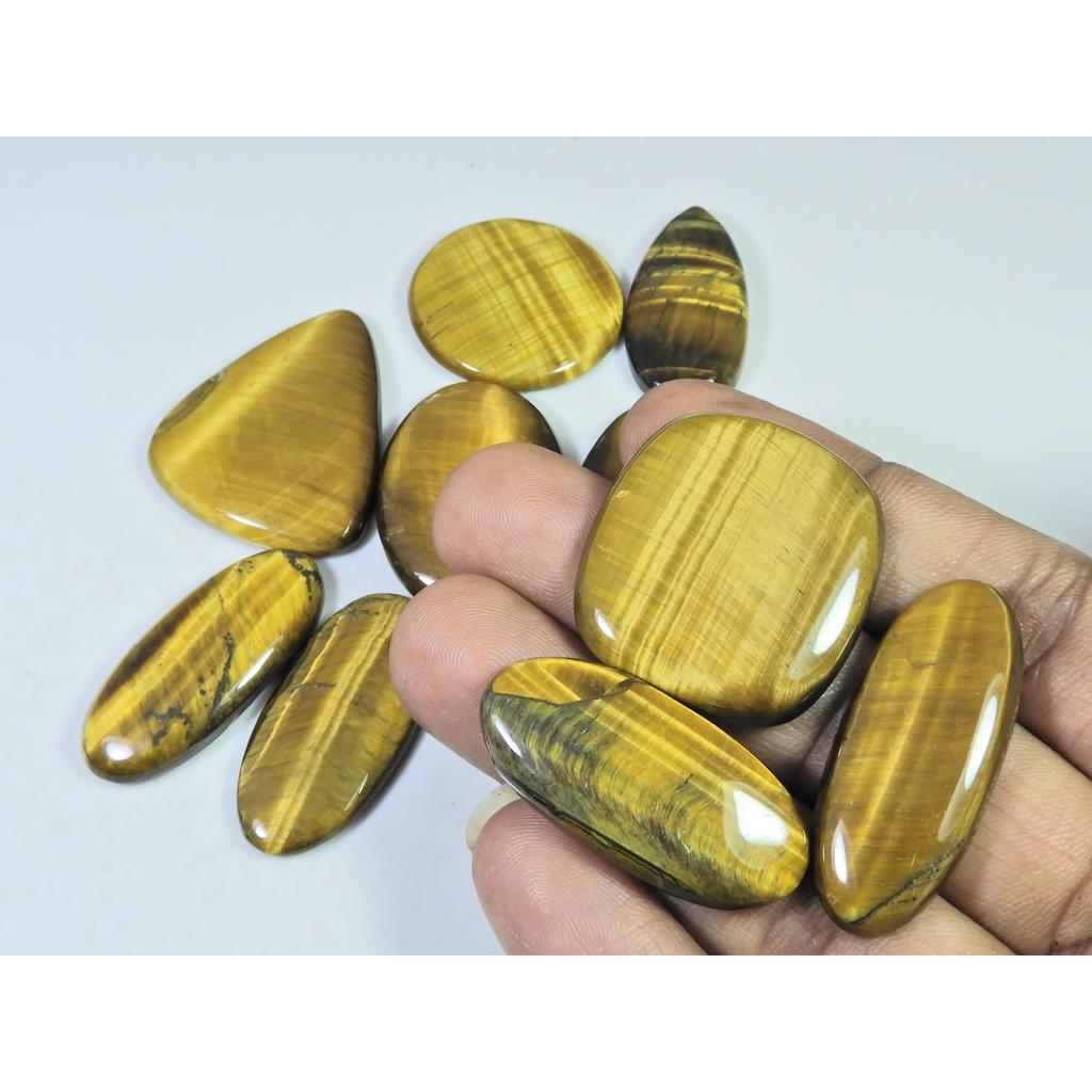 325Cts. Natural Tiger Eye Mix Cabochon Loose Gemstone 10Pcs Lot 34-37 MM C-730