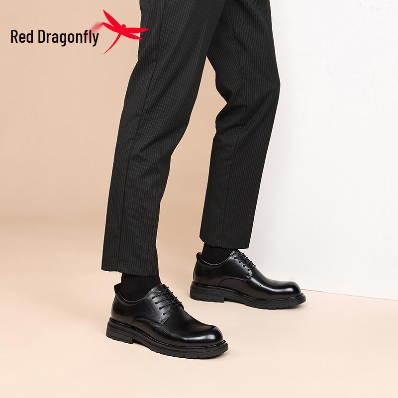 Red Dragonfly Men's Genuine Leather Formal Brogue Derby Shoes for Business, Wedding, and Groom.