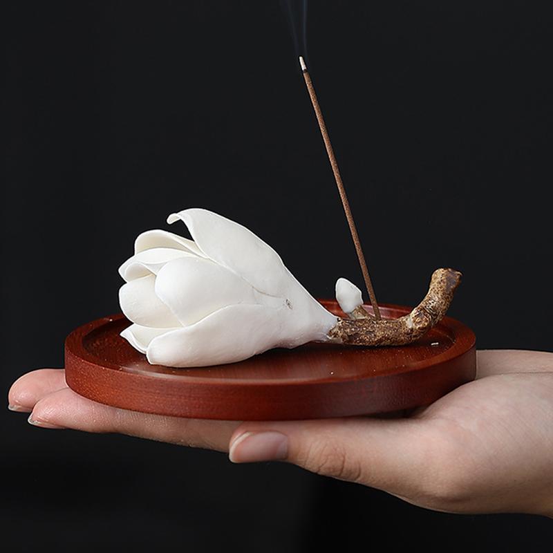 Ceramic Handmade Magnolia Flower Incense Stand Creative Indoor Zen Incense Holder Incense And Tea Ceremony Decoration Gift