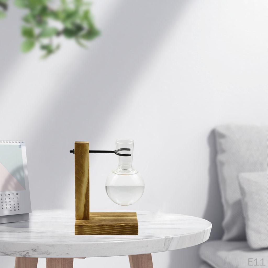 Terrarium Transparent with Wooden Stand Glass Vase Holder Creative Flower Pot for Coffee Shop Room