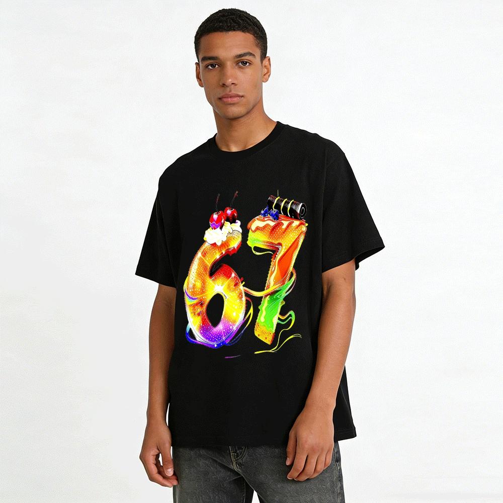 Colorful Dessert Number 67 Graphic Print Casual Short Sleeve Top Pure cotton T-shirt