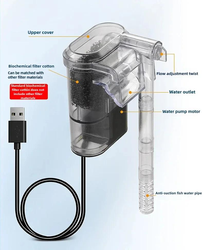 FILTRO COLGANTE PRO Aquarium Hang On Filter UltraSilencioso 3 Capas Espuma para 30-80L Tanque 250L/H 25W