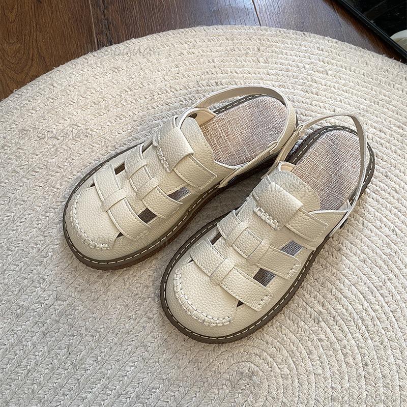 Fashion Vintage Hollow Out Back Strap Gladiator Sandals Classic Round Toe Low Heel Sandals Soft Thick Bottom Non Slip Mom's Shoes