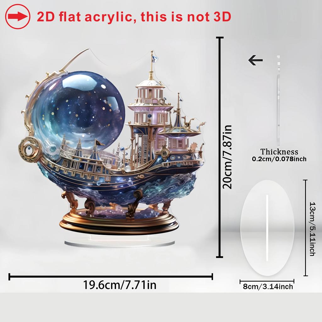 2D Flat Small Ornament Acrylic Boat Ornament with Bracket Tabletops Decorating Gifts Home Decor Living Room Decoration Vintage