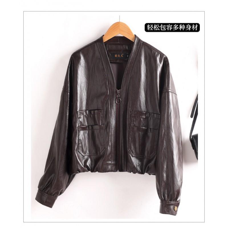 Womens Soft Lamb Leather POLO Collar Jacket Casual Outerwear Slim Fit Lightweight Coat