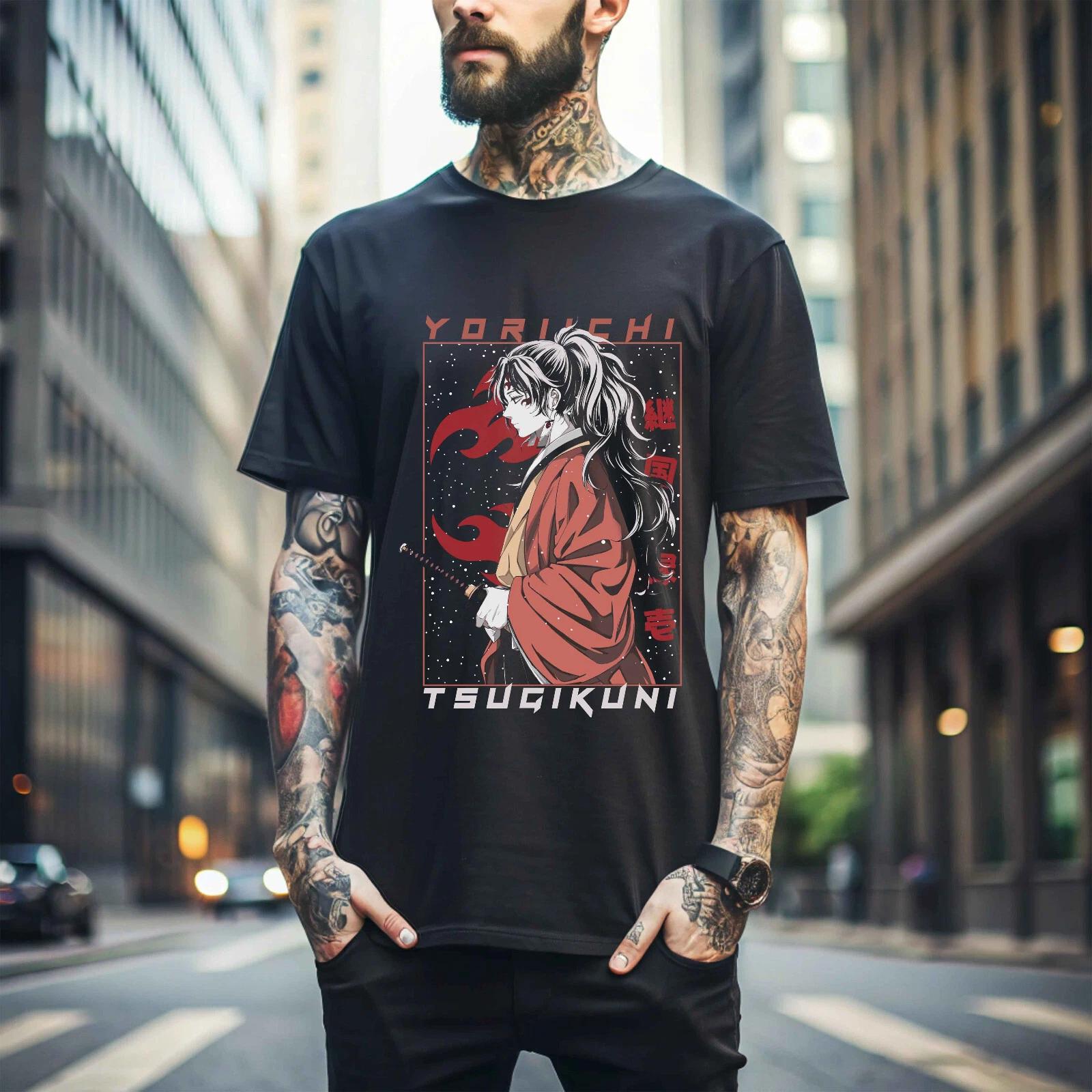 MENS WOMENS Demon Slayer Yoriichi Tsugikuni anime T Shirt gift Unisex Black Shirt 155 L