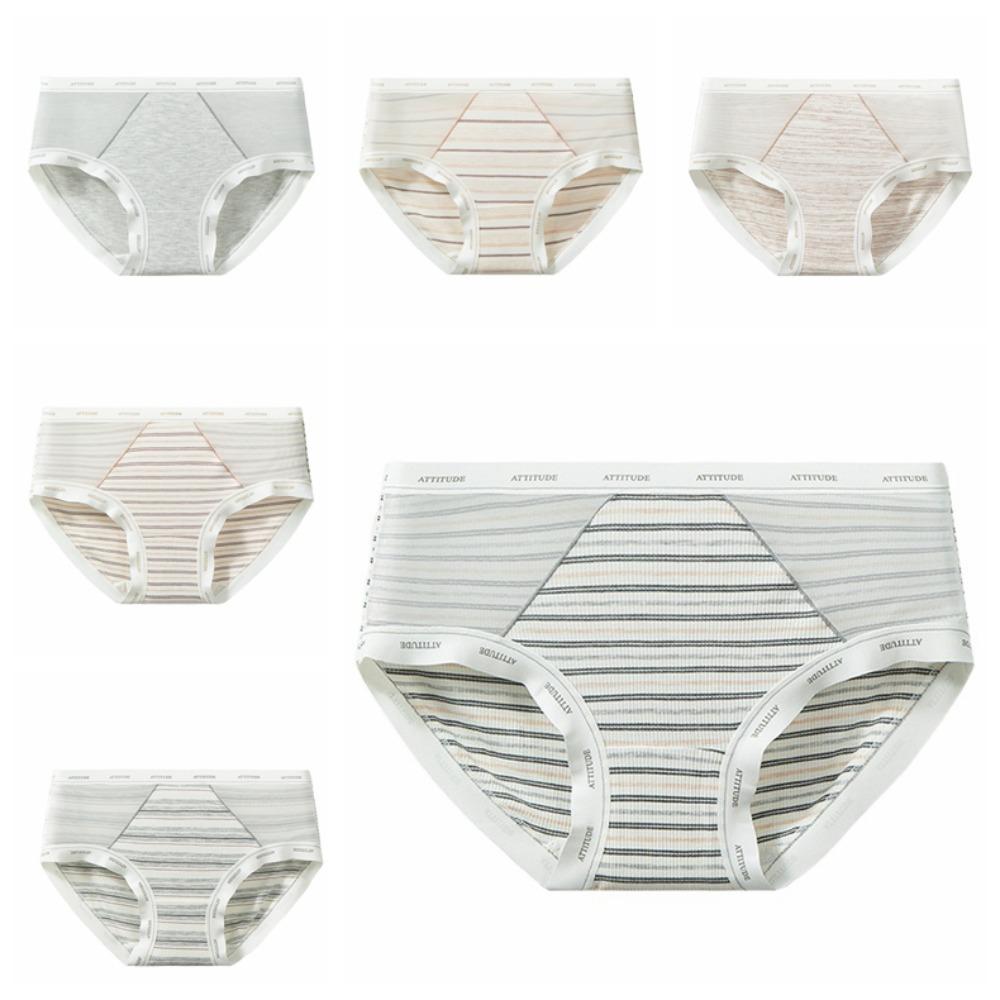 3Pcs Mid Waist Stripe Letter Briefs Ultra-thin Underwear for Women Mesh Seamless Panties  Gifts