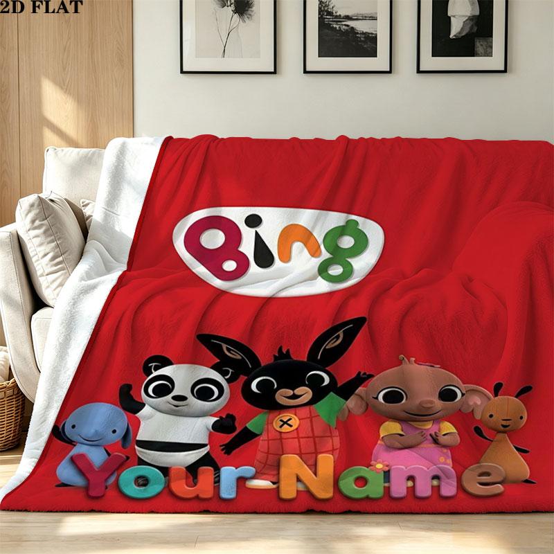 1PC Bing Custom Name Patterned Flannel Blanket Suitable For All Seasons for Home Decor Warmth and Comfort Gifts Holiday Present