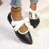 Autumn New Pointed Mary Jane Shoes Women's Shallow Single Shoes Bow Thick Heel Black Soft Leather Shoes