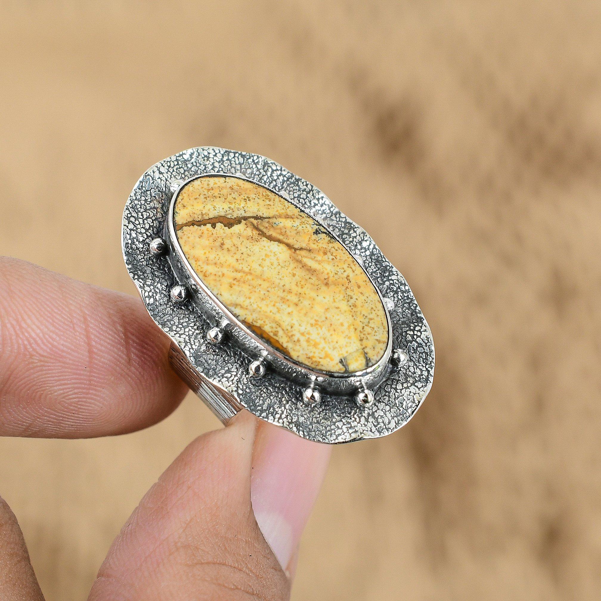 

Wedding Gift For Her 925 Silver Natural Picture Jasper Promise Ring Size 8.25 No