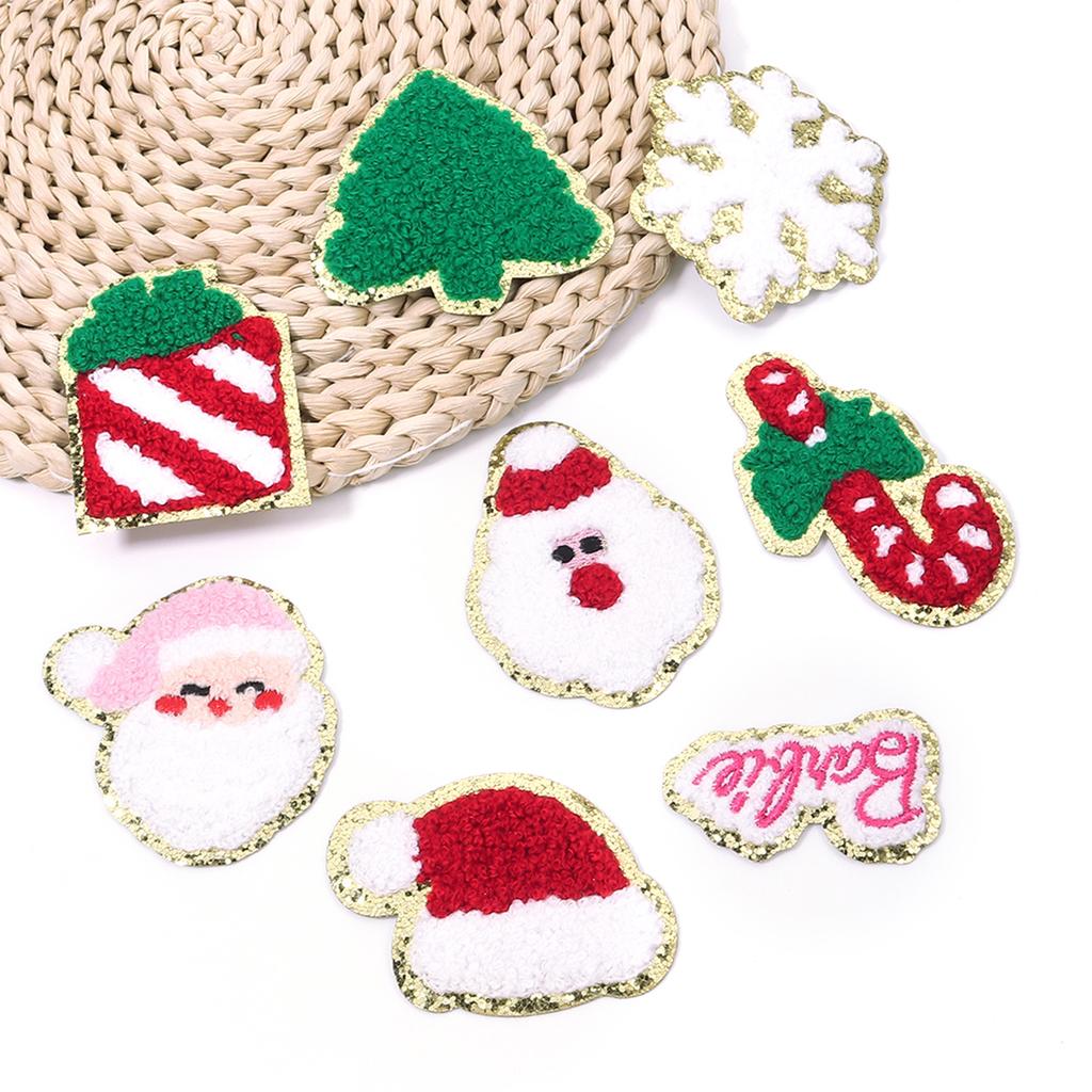 4pcs/lot Christmas Series Embroidery Patches Santa Snowflake Cartoon Shape Iron On Patch For DIY Sewing Garment Bags Decoration