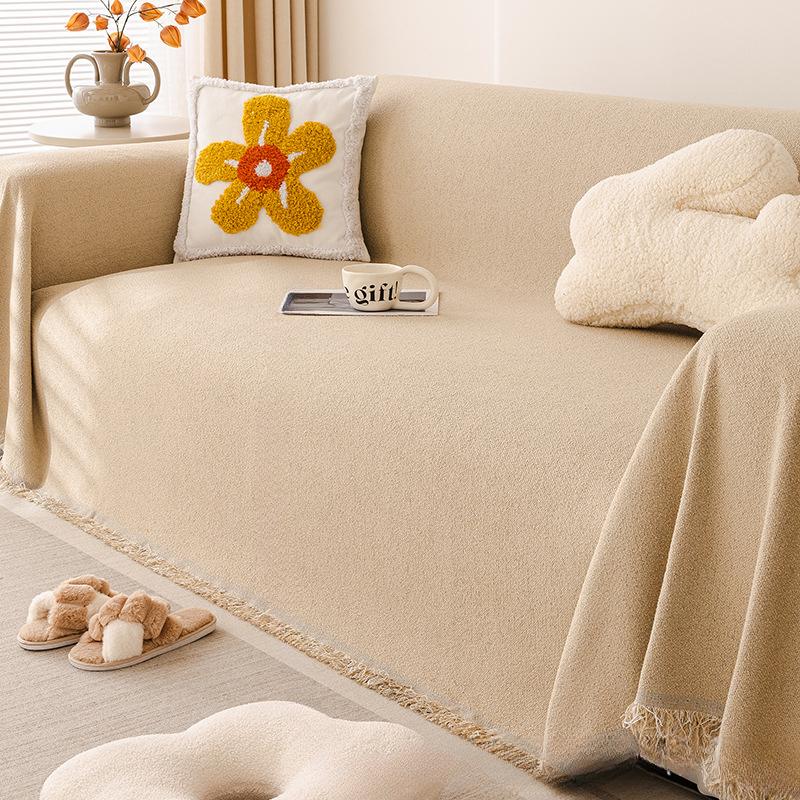 Anti-Scratching Chenille Sofa Towel Modern Minimalist Full Covered Non-Slip Cloth Four Seasons Universal Pure Color Cover Cover
