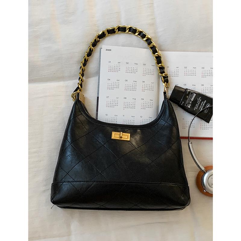 Vintage suede underarm bag women's 2025 new trendy fashion Korean small fragrance style rhombus chain bag crossbody bag