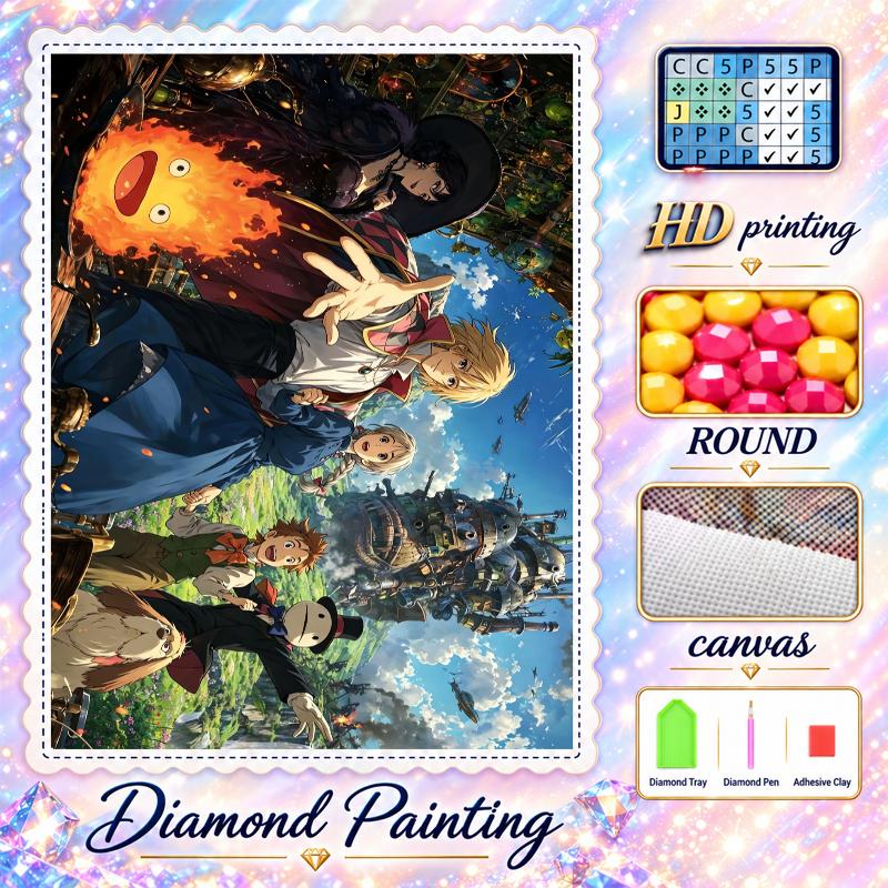Howl's Moving Castle Diamond Painting Kit 5D Full Drill DIY Diamond Mosaic Wall Art Home Decor