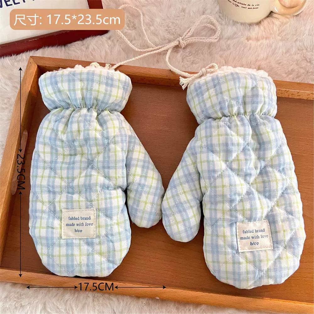 Japanese and Korean Cartoon Gloves, Autumn and Winter Fleece-Lined, Cute Chacha Bear Full-Finger Neck-Hanging Thickened Windproof Warm Casual Plush