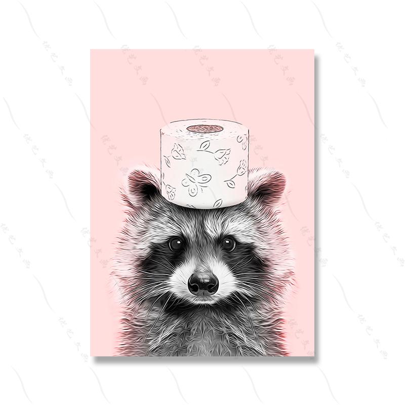 Dinosaur Funny Raccoon Rhino Art Poster Wall Canvas Painting Toilet Paper Animal Canvas Painting Bath Room Home Decor Black Cat