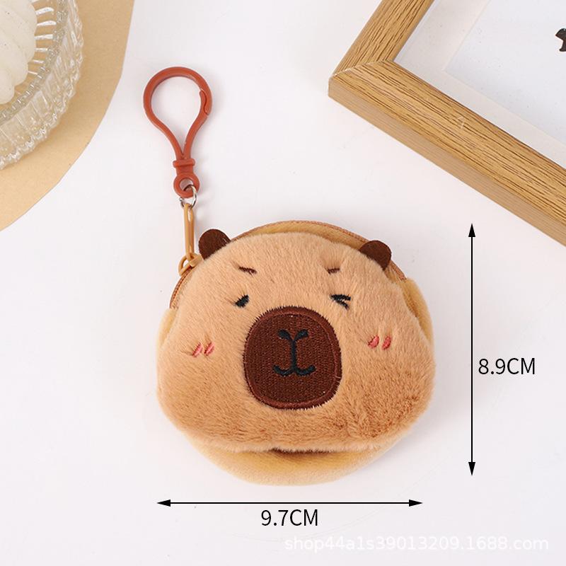 Nowa kreatywna torebka na monety z pluszowym motywem anime Capybara, modna mini torebka na monety, okrągła, kreskówkowa torba z wisiorkiem