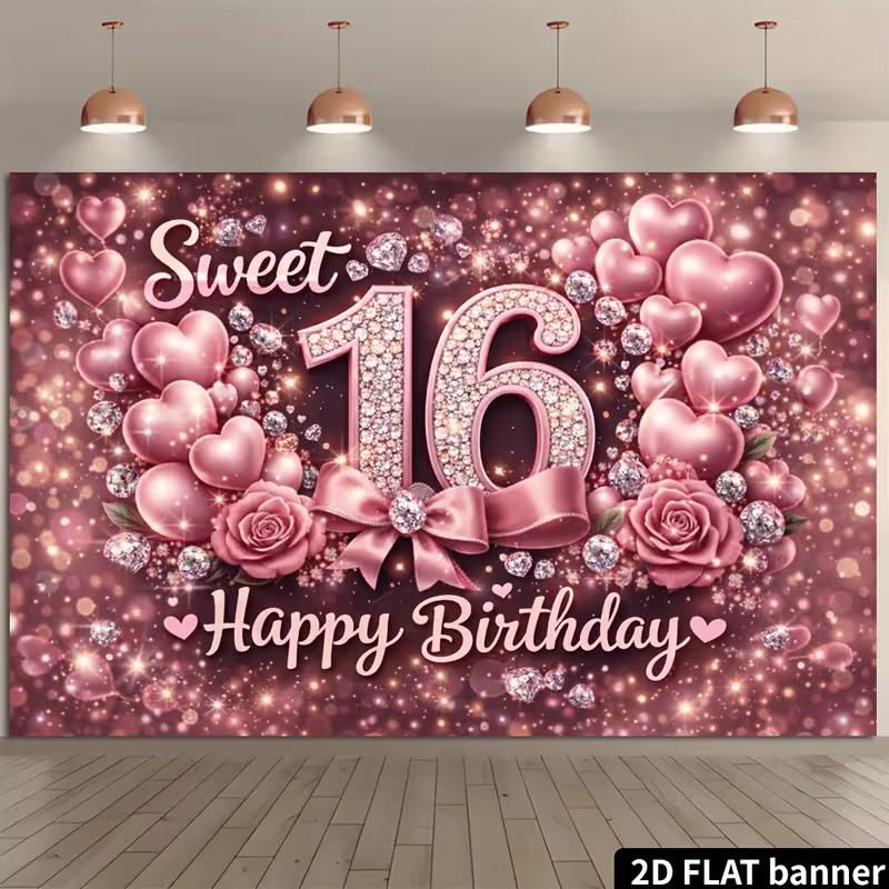 2D Pink Glitter Bokeh with Heart Balloons & Floral Photography Background
