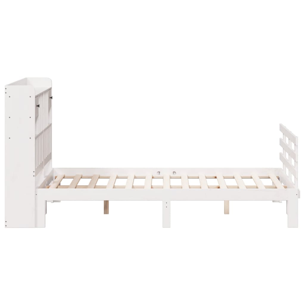 Solid Wood Bed with Shelf Without Mattress White 140x200 Cm Pine