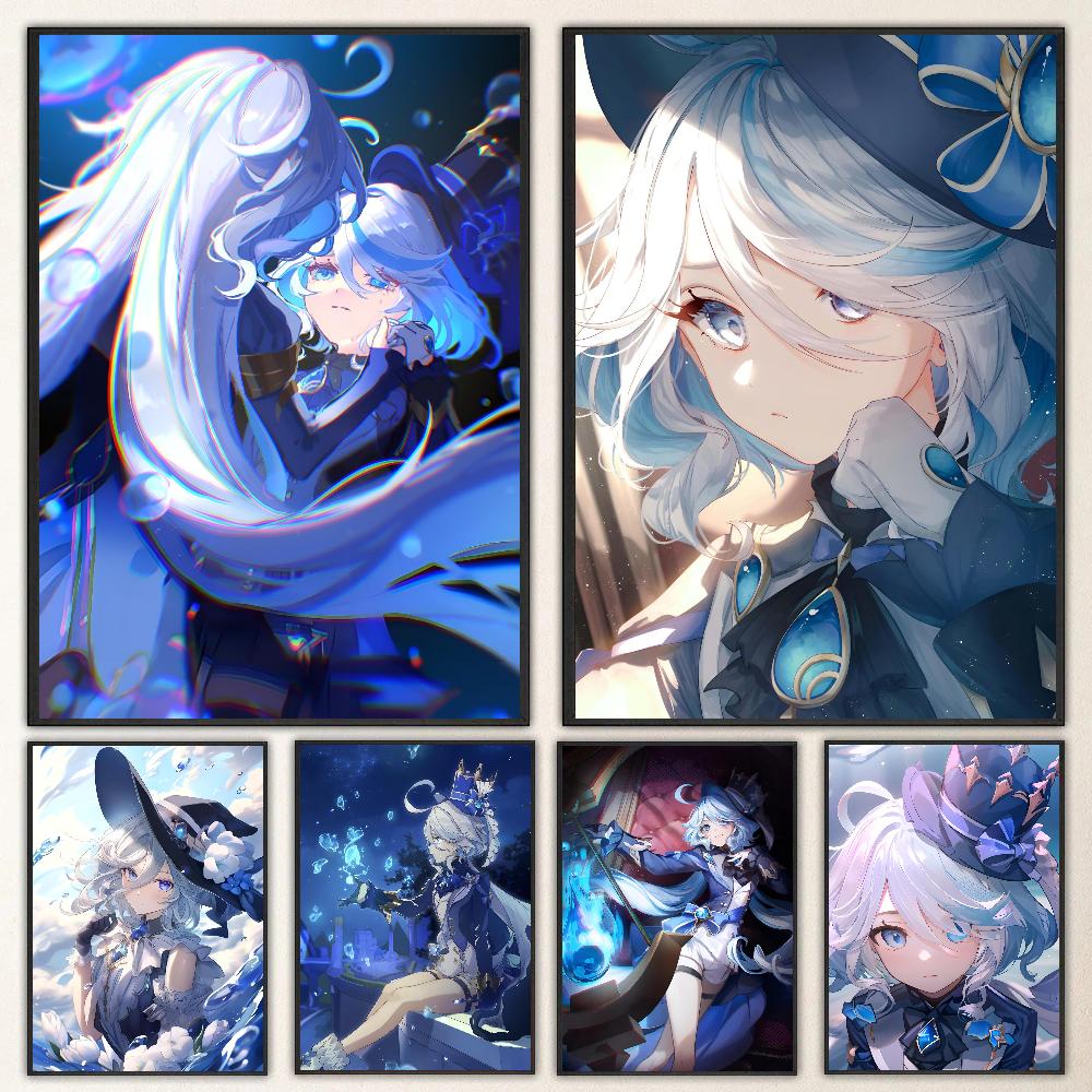1pc Popular Anime Game Cute Girl Furina Genshin Impact Poster HD Posters Home Room Bar Cafe Decor Art Wall Painting Picture