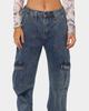 Women's High Waist Cargo Jeans Loose Wide Leg Elastic Back Waist Multi Flap Pocket Vintage Washed Streetwear Casual Denim Pants