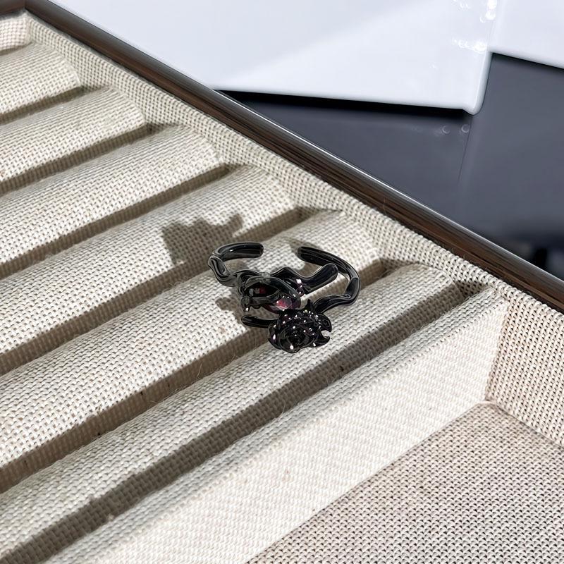 Unisex Halloween Bat Cross Flame Ring with Red Thorns and Flowers - Dark Style Fashion Finger Accessory