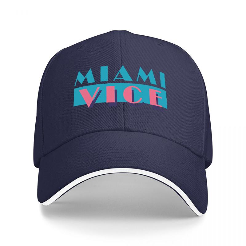 

MIAMI VICE LOGO BASEBALL CAP RETRO STYLE BLACK HAT WITH COLORFUL TEXT DESIGN CLASSIC FIT FOR Unisex AND Women FASHION ACCESSORY Adjustable