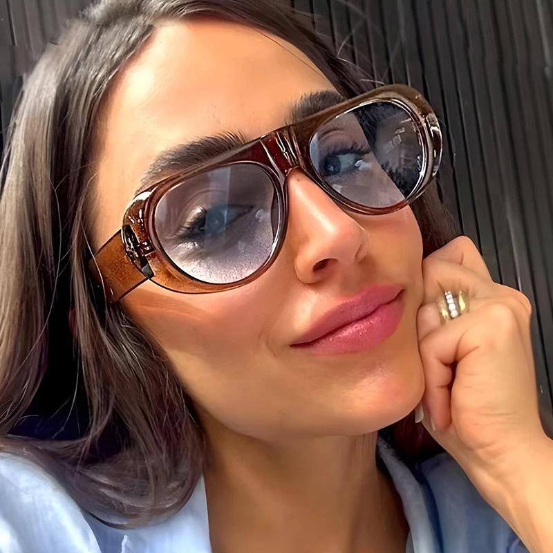 SHAUNA Ins Popular Fashion Pilot Women Sunglasses Retro Blue Green Shades UV400 Men Trending Wide Legs Sun Glasses