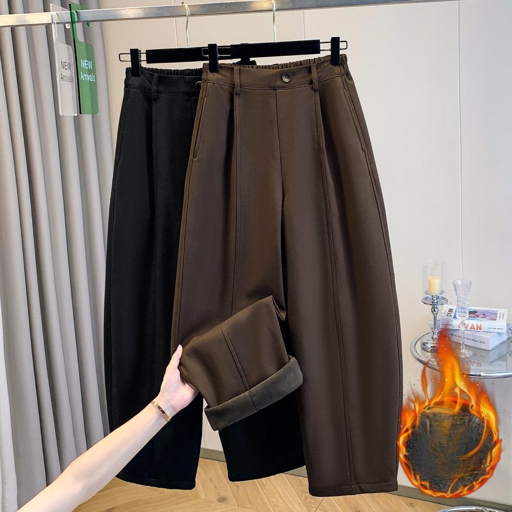DIMANAF 2025 Autumn Winter Women Plus Size Pants Bottoms Thick Flocking Casual Lady Long Pants Oversized Loose