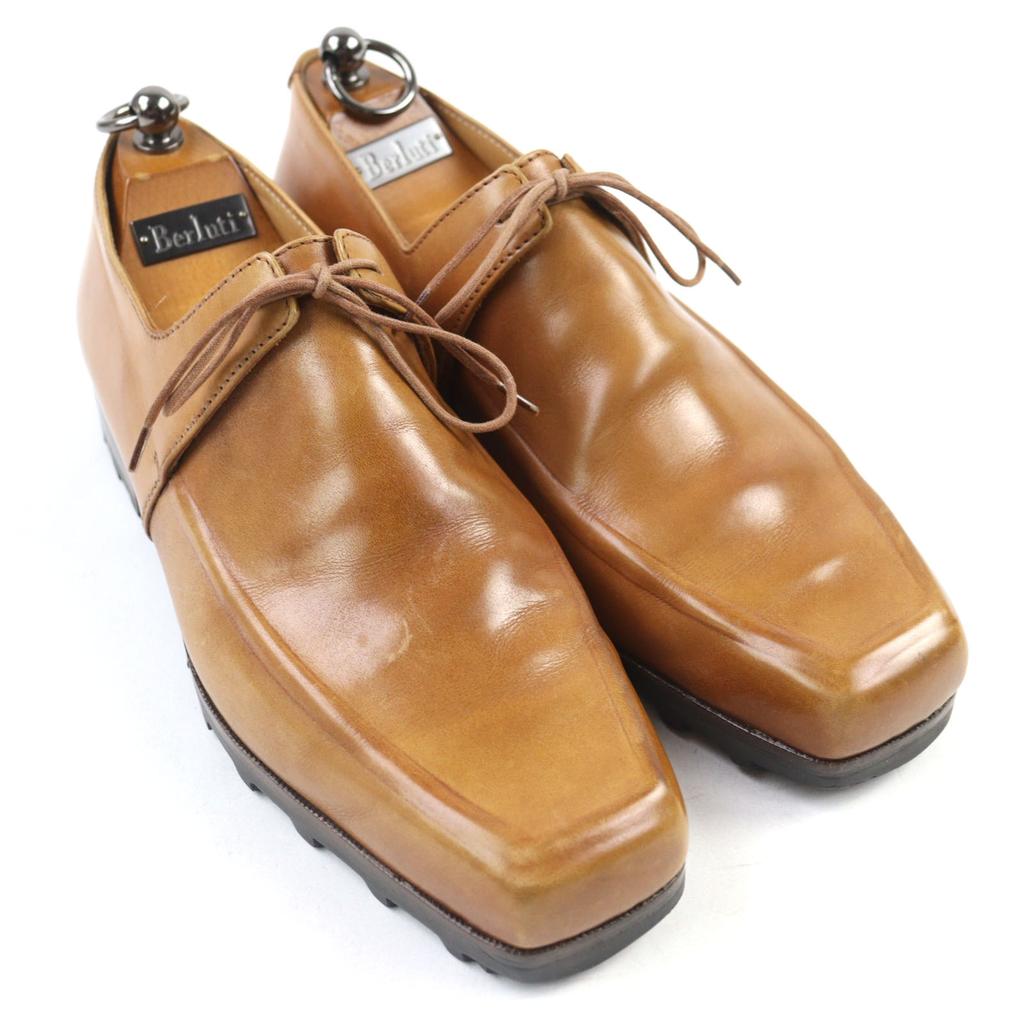 Tolle Berluti Lederschuhe Olga Periode Patina eckige Zehe Schnürschuhe Kamelleder Herren 7 Gebraucht