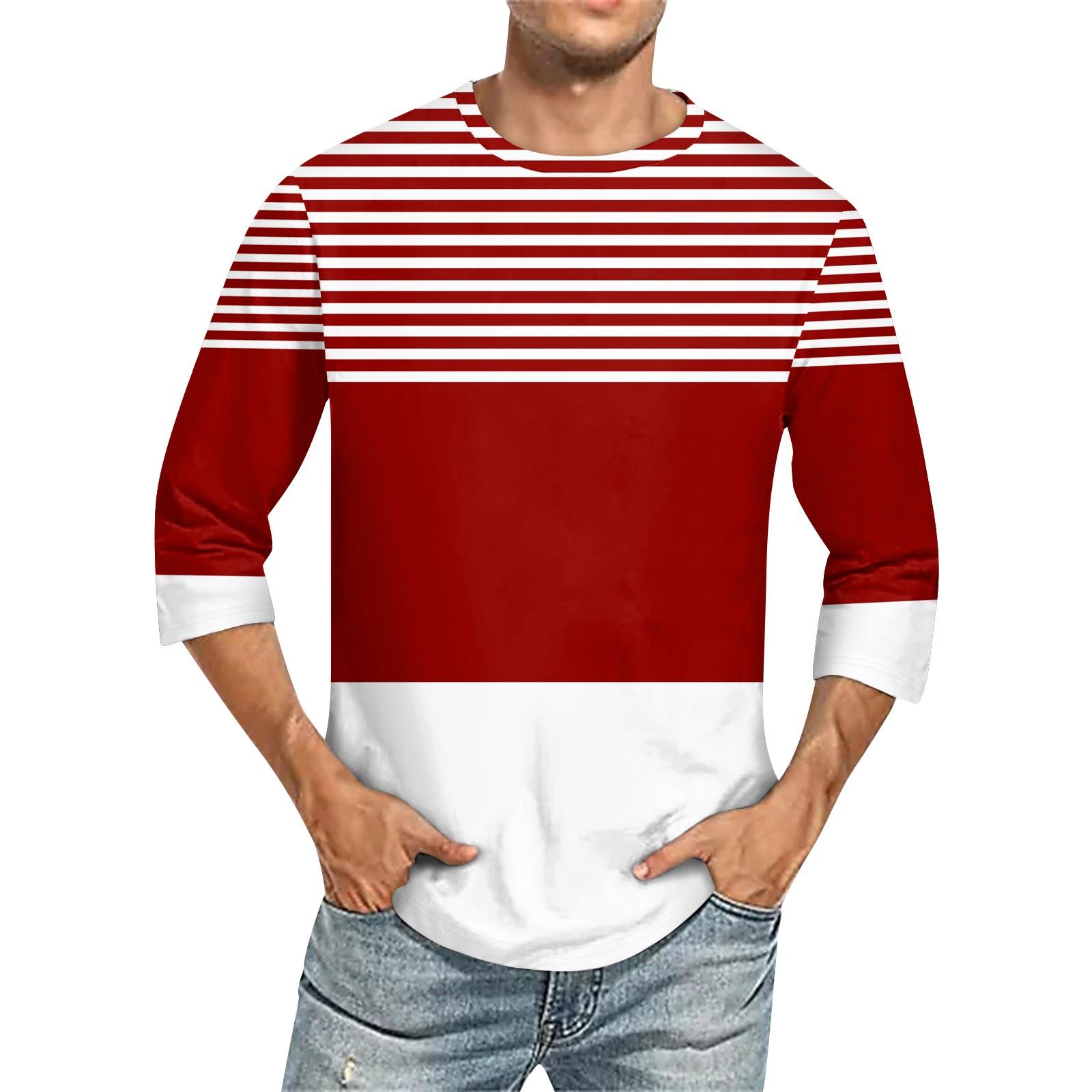 

Мужская однотонная футболка с круглым вырезом и рукавами три четверти XL красный