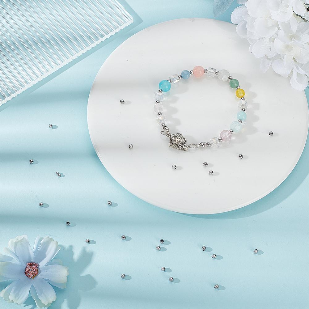 316 Surgical Stainless Steel Spacer Beads, Round, Stainless Steel Color, 3mm, Hole: 1mm, 500pcs