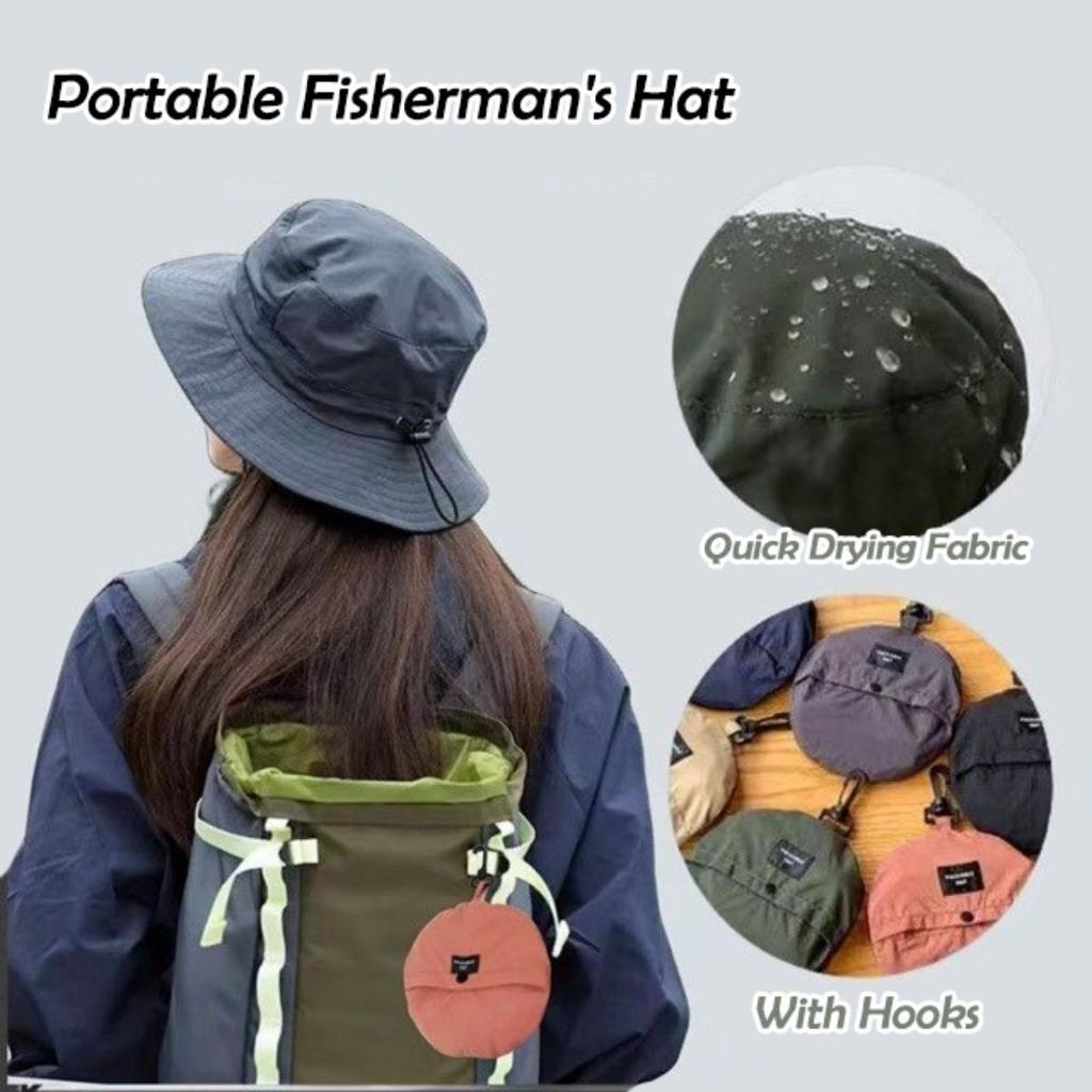 Chapéu de Pescador ao Ar Livre Dobrável Moda Balde À Prova de Vento Impermeável Com Cordão de Amarrar Ajustável Chapéu de Montanha para Acampamento ao Ar Livre Viagem
