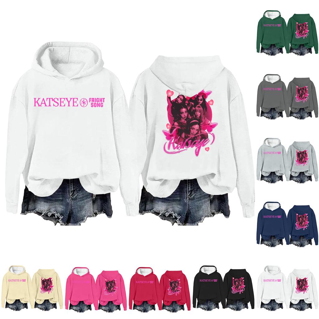 Mote Casual Langermet Løs Trykket Pullover Sport Langermet Hettegenser for Kvinner