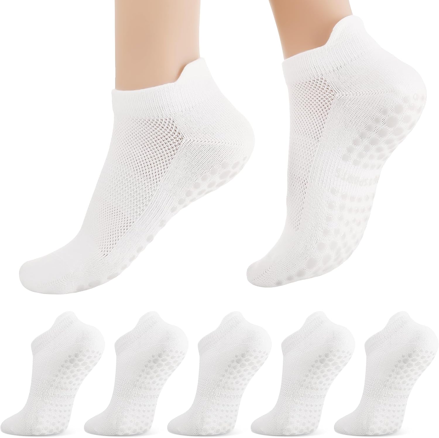 

5 пар носков для пилатеса и йоги с нескользящей подошвой, женские нескользящие носки для больницы, танцев, йоги, размер UK 4-7 One Size белый