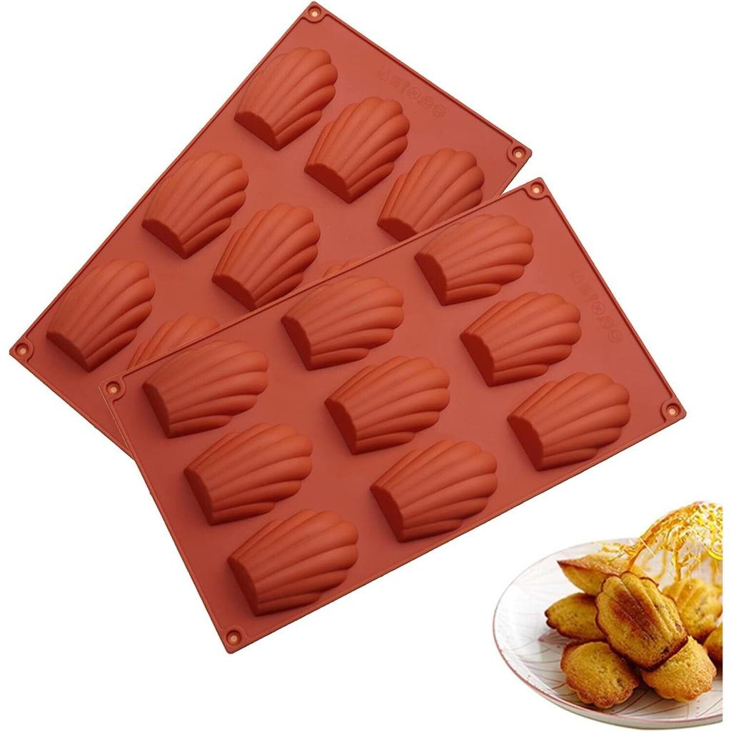 AYSTOAYS Madeleine Baking Mold Set, Silicone, Red, 29x17x1.5cm, 2-Pack, Non-Stick Shell Cookie Pan
