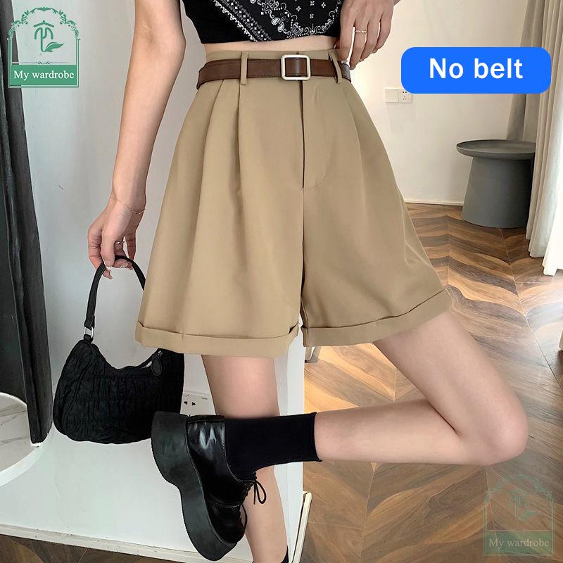 Women's Loose High-waisted Wide-leg Pants Thin Suit Shorts Summertime Korean Version Rolled-up Casual Shorts