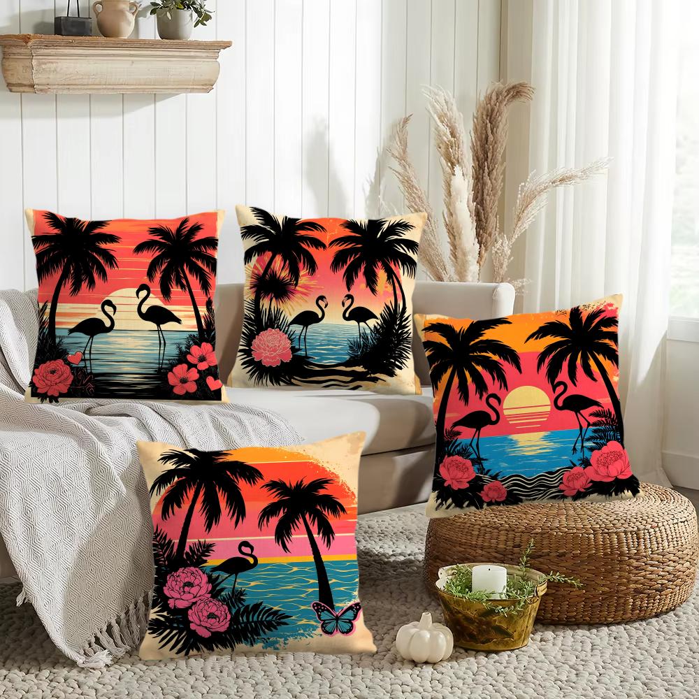 Tropical Palm Flamingo Cushion Cover DoubleSided Printed Organic Linen Pillow Cover Decorative for Sofa Home