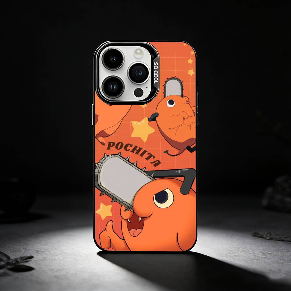 Anime P-Pochita Phone Case For iPhone 17,16,15,14,13,12,11 Plus,Pro Max,XS,Colored silver phone case iPhone14