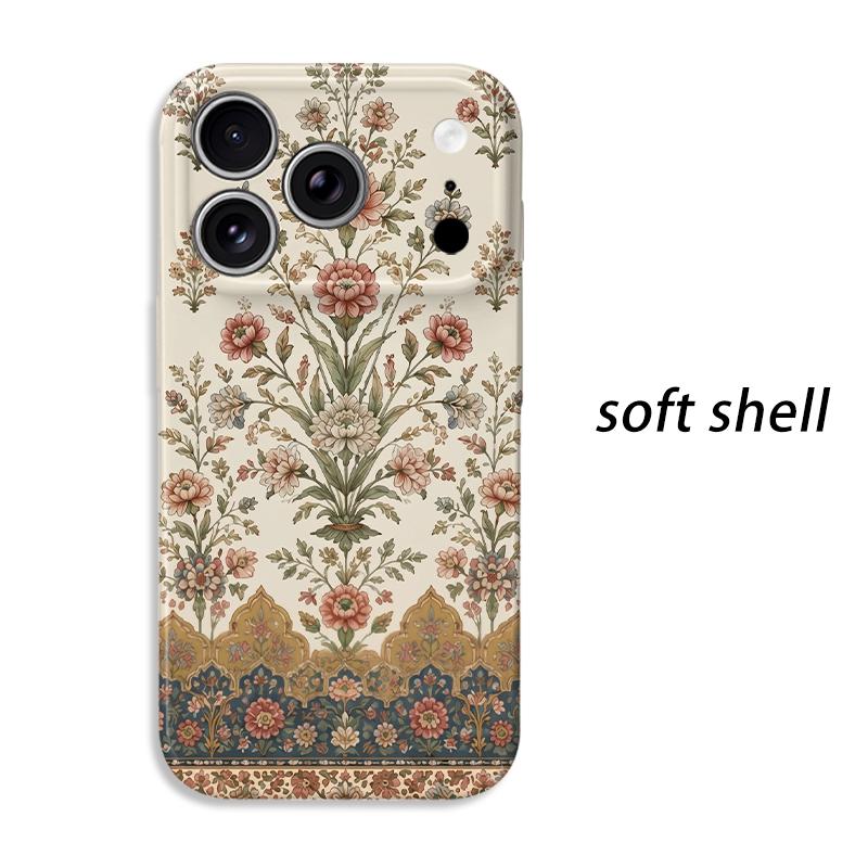 Ornate Persian Floral Motif Pattern Art Graphic Film Aesthetic Protective Shockproof Bumper Phone Case For iPhone 13 14 15 16 17 Pro Max Plus